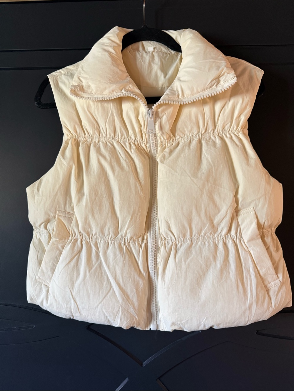 Cream Quilted Puffer Vest - Sleeveless Zipper Front